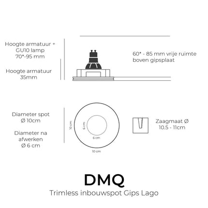 DMQ Inbouwspot Lago Gips Rond Lage inbouwdiepte - GU10
