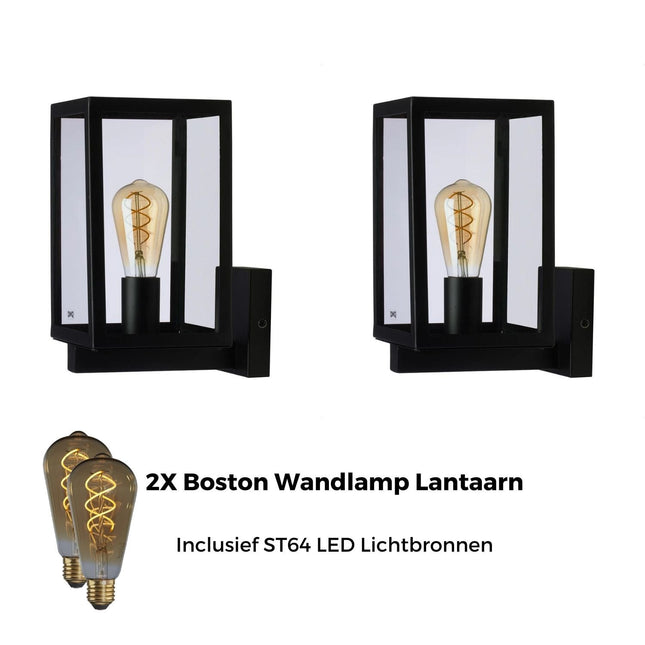 DMQ Set van 2 Lantaarn Wandlampen Boston - inclusief 2X ST64 LED Lichtbron