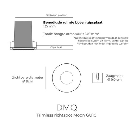 DMQ Trimless inbouw richtspot GU10 Moon 1 Zwart