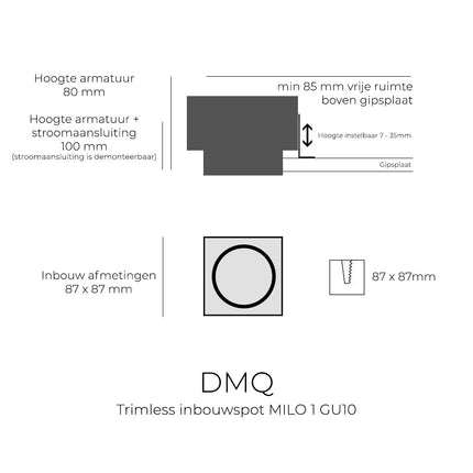 DMQ Trimless inbouwspot GU10 Milo 1 Zwart