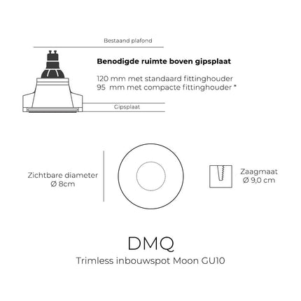 DMQ Trimless inbouwspot GU10 Moon 1 Rond - Geborsteld gunmetal