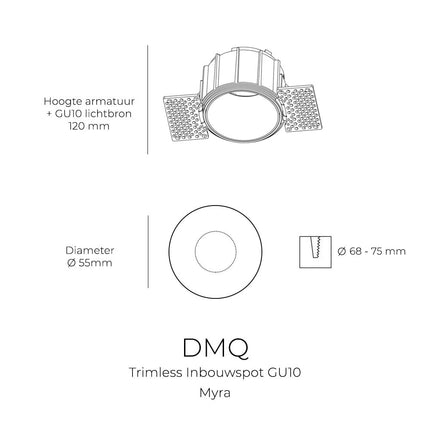DMQ Trimless inbouwspot GU10 Myra Rond Zwart - IP44