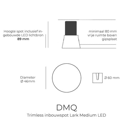 DMQ Trimless inbouwspot Lark 46mm LED Wit