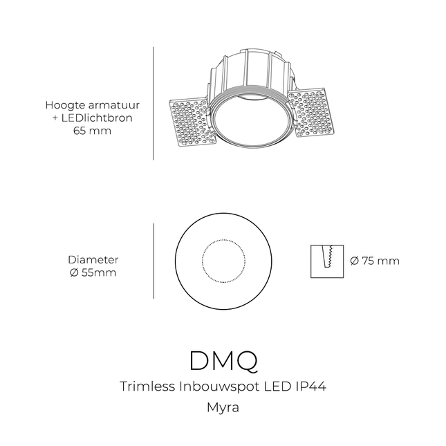 DMQ Trimless inbouwspot Myra Rond Matbrons - LED IP44 - Lage inbouwdiepte