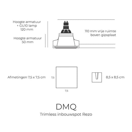 DMQ Trimless inbouwspot Rezo zwart - GU10