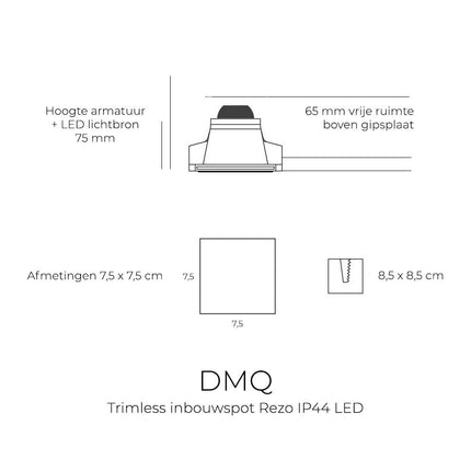 DMQ Trimless inbouwspot Rezo zwart - IP44 LED